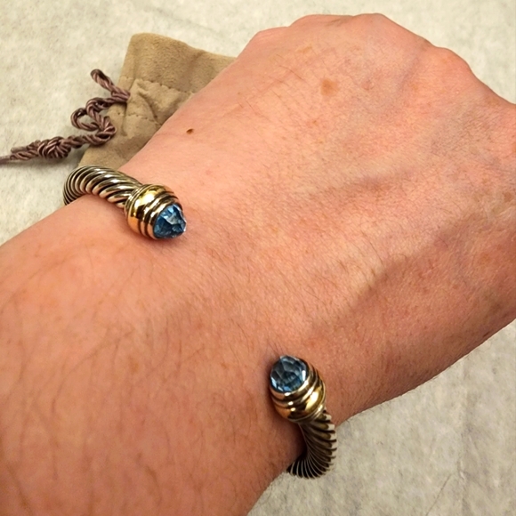 David Yurman Blue Topaz Cable Cuff - Picture 5 of 5